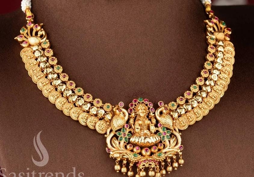 traditional gold-toned temple jewellery necklace
